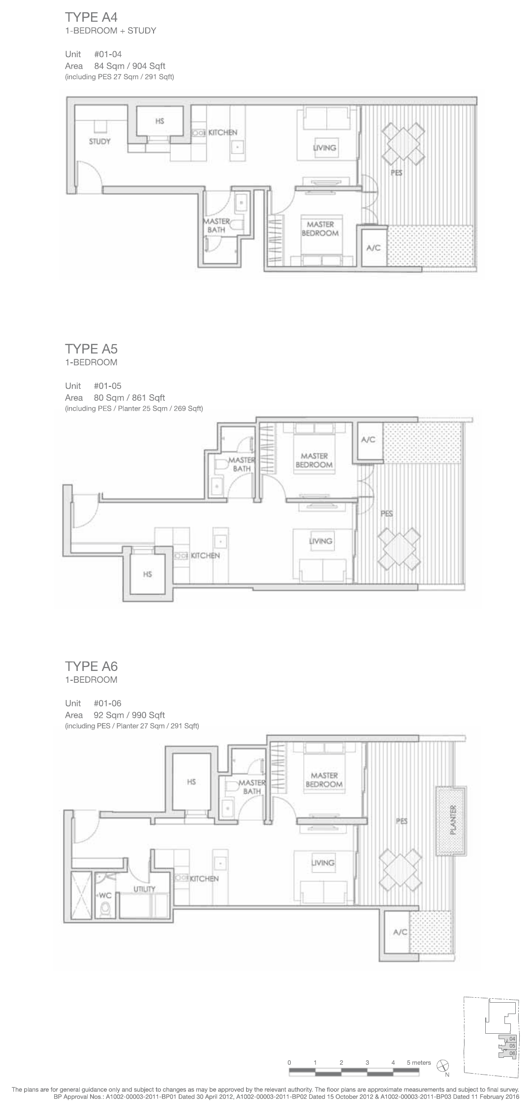 Types A4, A5 and A6 · 1-Bedroom